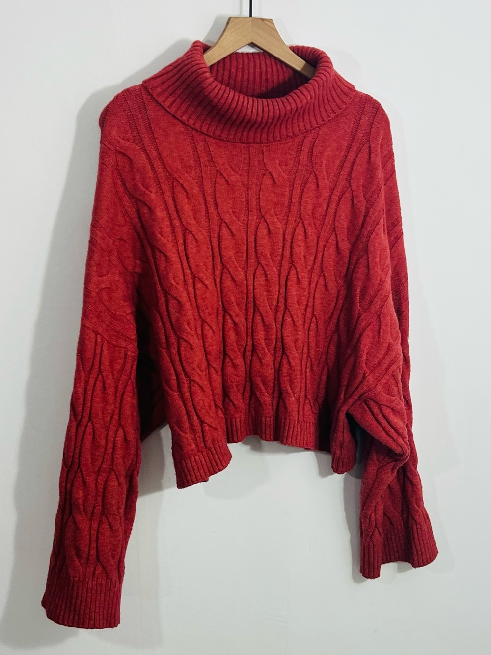 Ady P. Beautiful Relaxed Fit Burnt Orange Knit Long Sleeve Cowl Neck Sweater L
